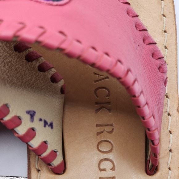 Jack Rogers Sandals Womens 8M Pink Leather Rainbow Heart Thong Flats Used - Picture 6 of 7